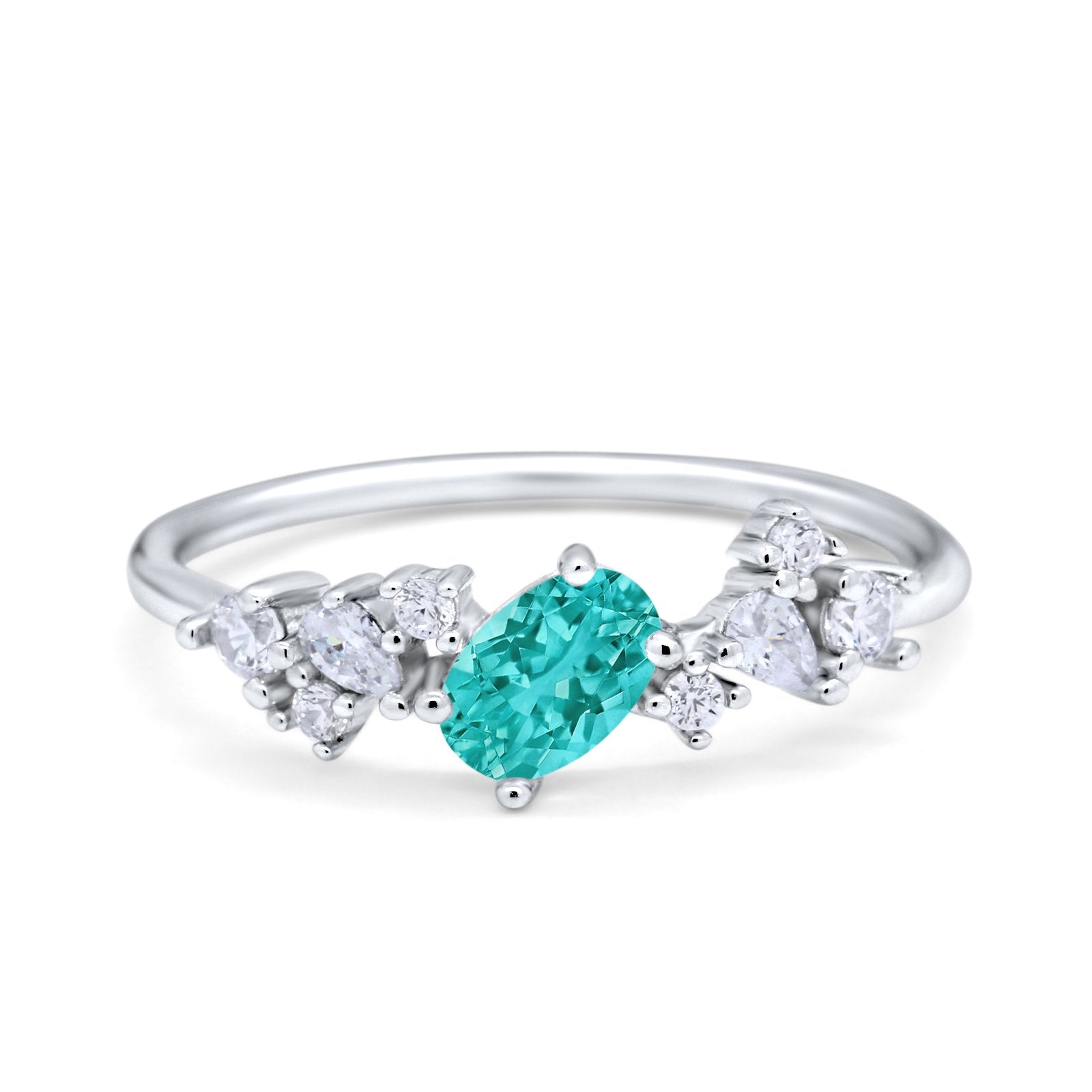 Art Deco Wedding Ring Oval Simulated Cubic Zirconia 925 Sterling Silver