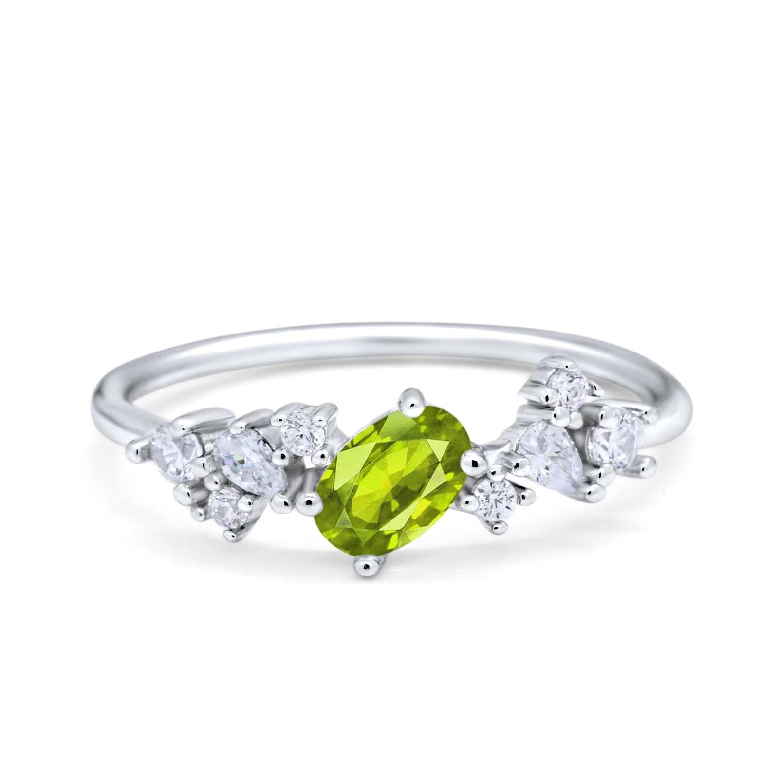 Art Deco Wedding Ring Oval Simulated Cubic Zirconia 925 Sterling Silver