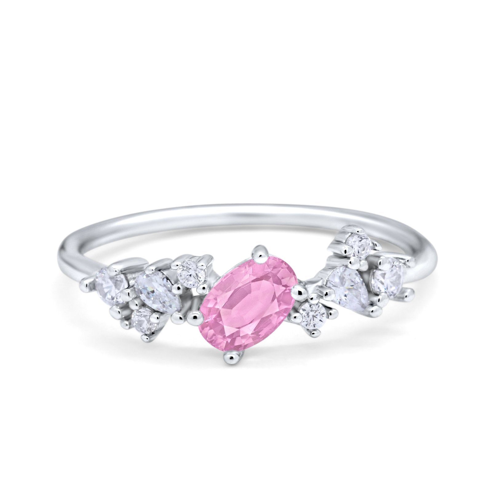 Art Deco Wedding Ring Oval Simulated Cubic Zirconia 925 Sterling Silver