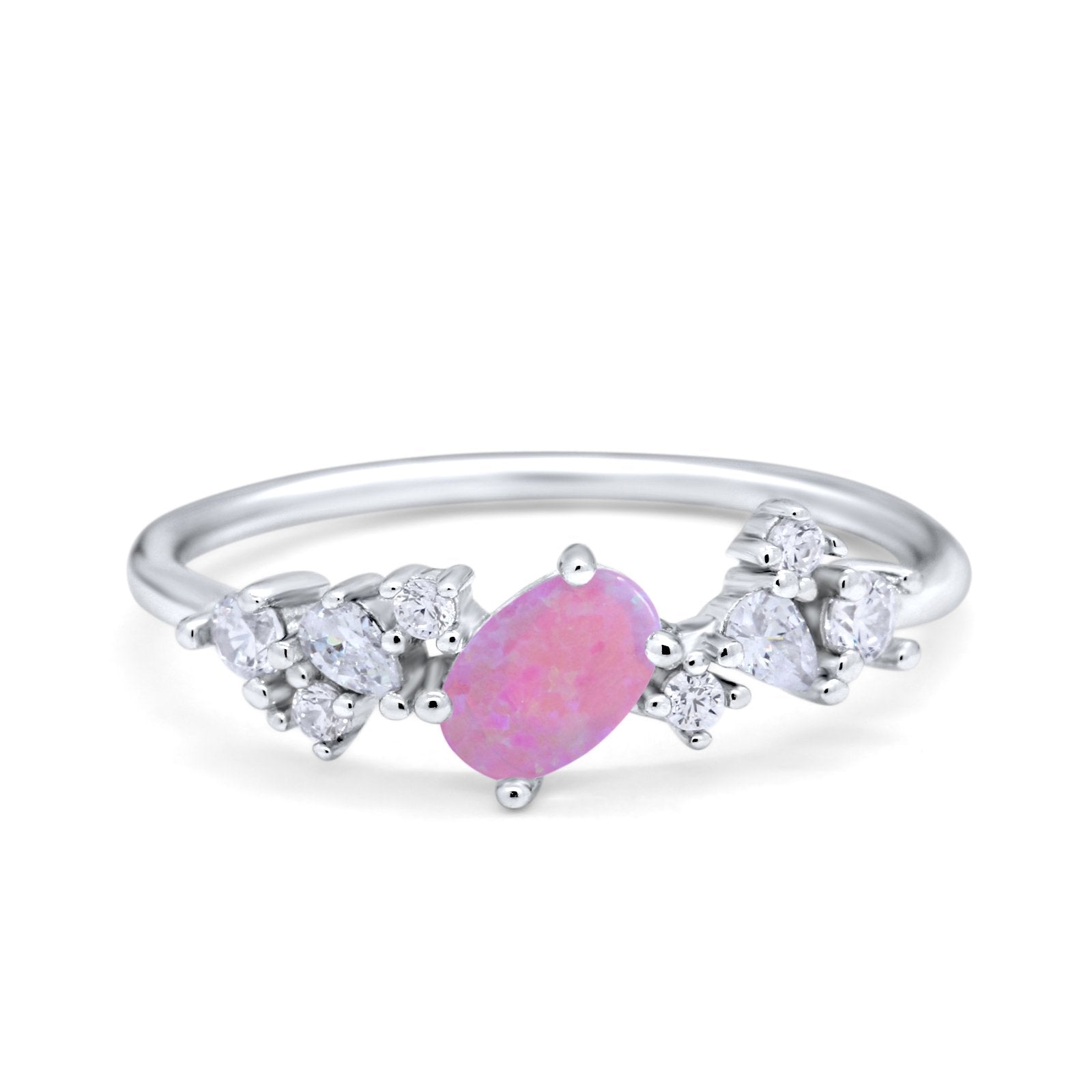 Art Deco Wedding Ring Oval Simulated Cubic Zirconia 925 Sterling Silver