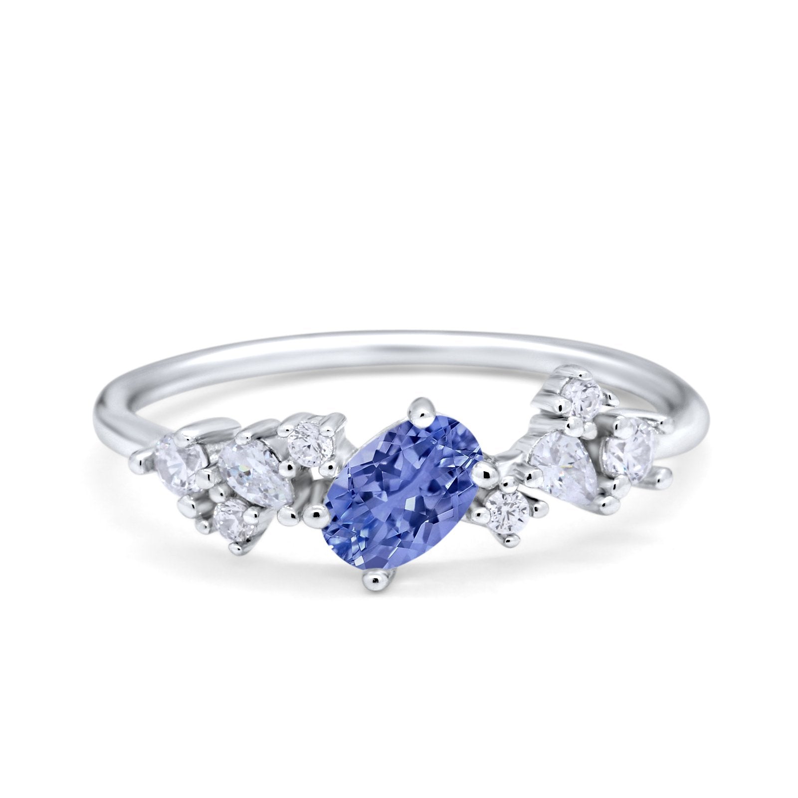 Art Deco Wedding Ring Oval Simulated Cubic Zirconia 925 Sterling Silver