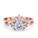 Two Piece Wedding Ring Round Simulated Cubic Zirconia 925 Sterling Silver