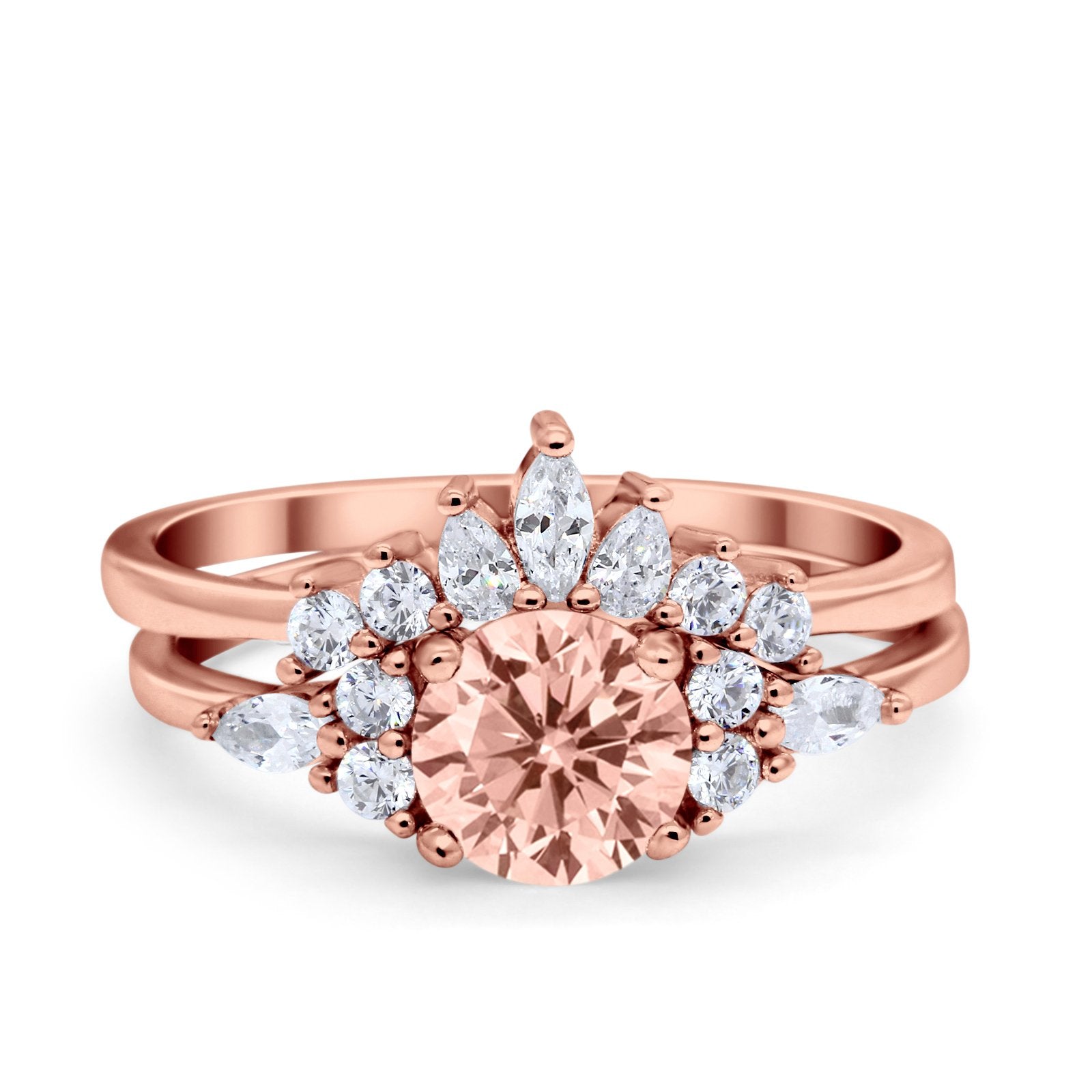 Two Piece Wedding Ring Round Simulated Cubic Zirconia 925 Sterling Silver