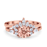 Two Piece Wedding Ring Round Simulated Cubic Zirconia 925 Sterling Silver