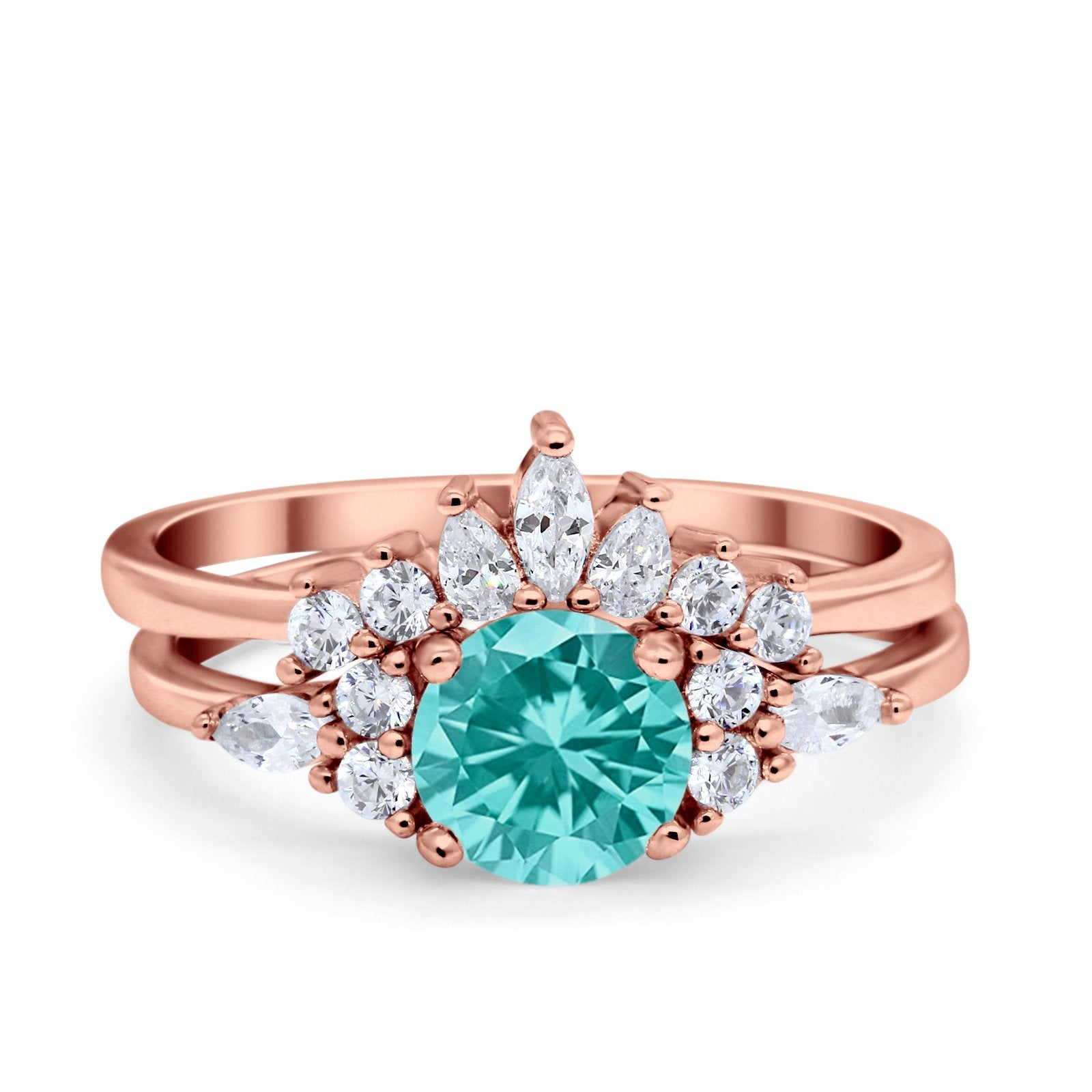 Two Piece Wedding Ring Round Simulated Cubic Zirconia 925 Sterling Silver