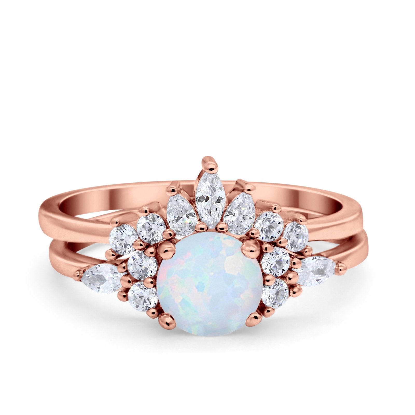 Two Piece Wedding Ring Round Simulated Cubic Zirconia 925 Sterling Silver