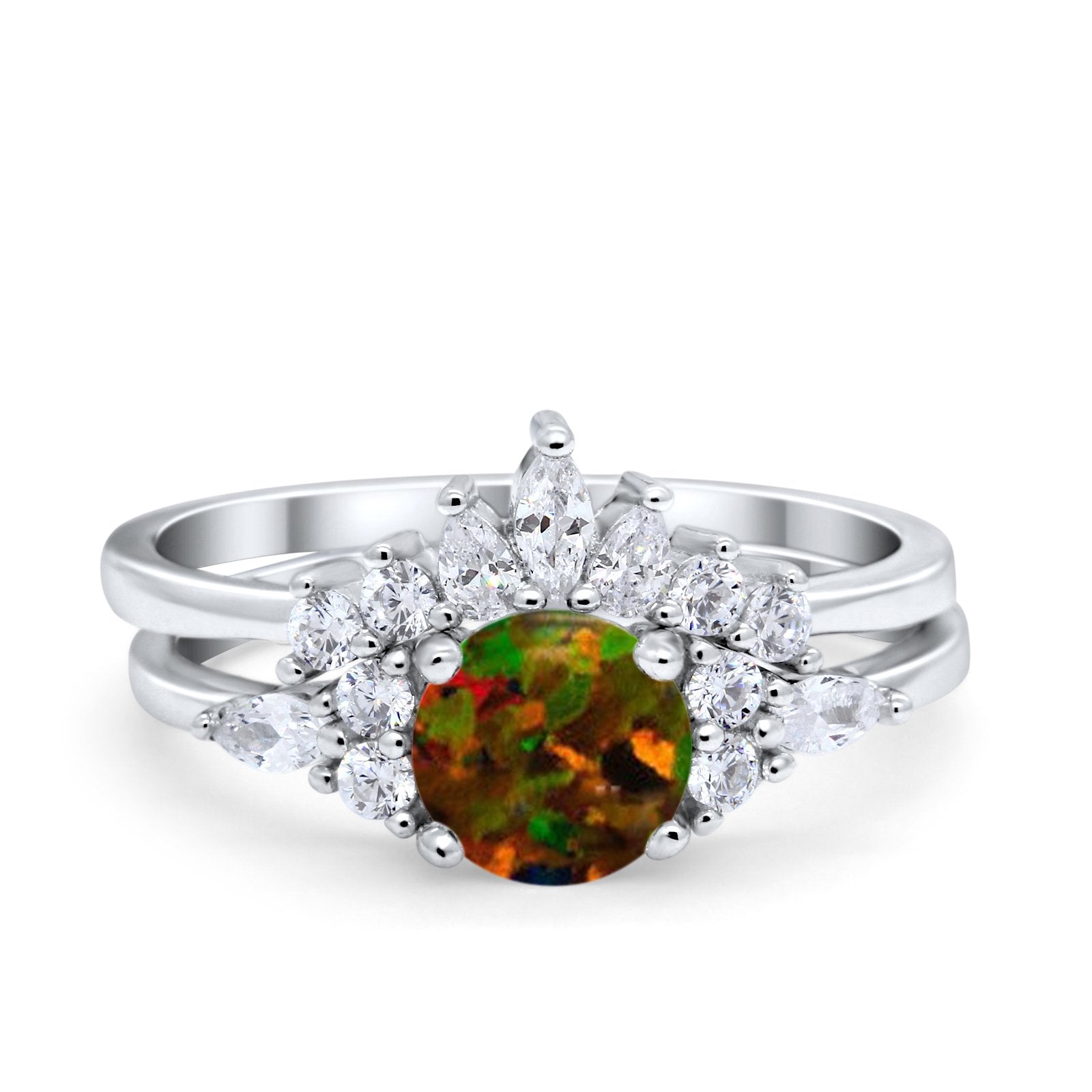 Two Piece Wedding Ring Round Simulated Cubic Zirconia 925 Sterling Silver