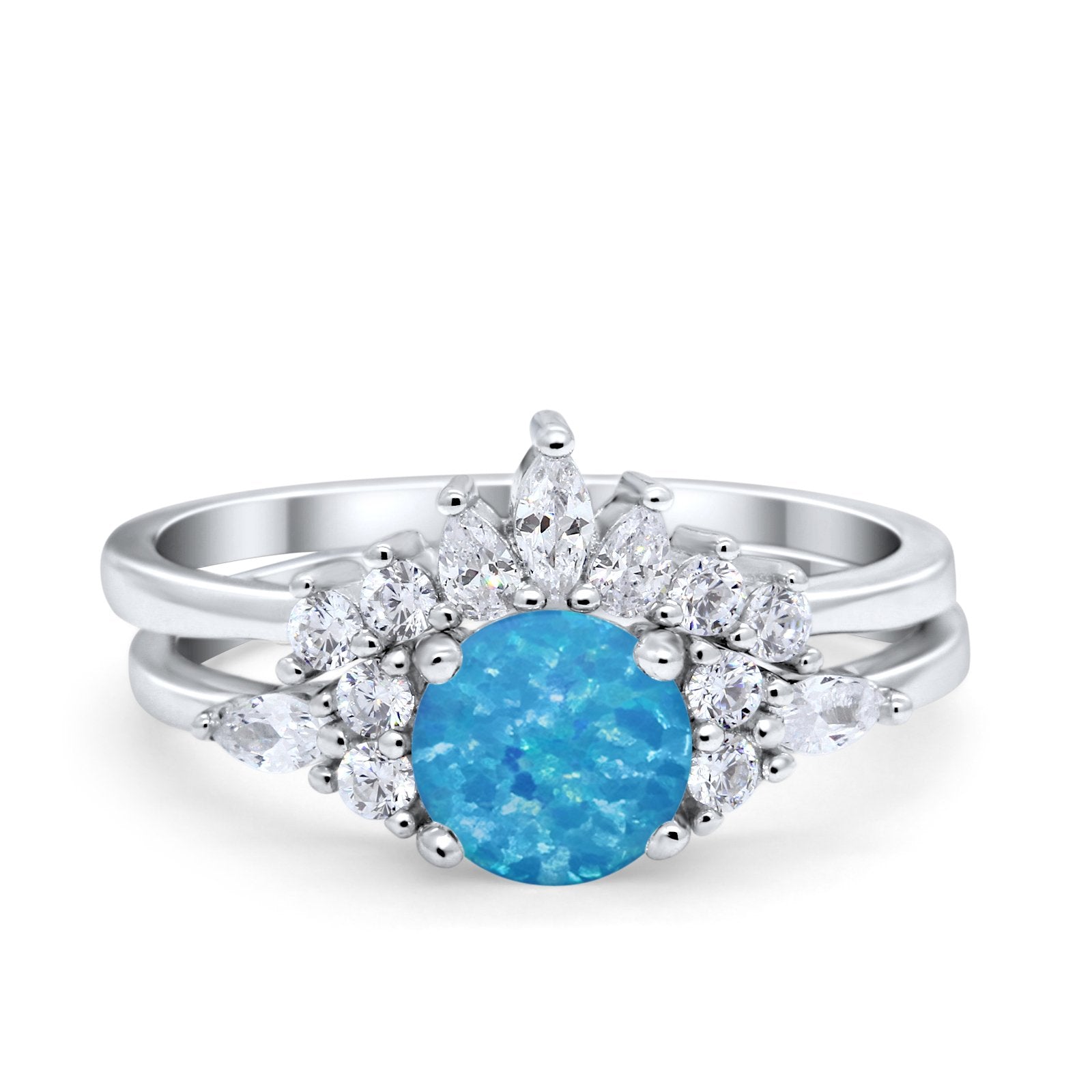 Two Piece Wedding Ring Round Simulated Cubic Zirconia 925 Sterling Silver