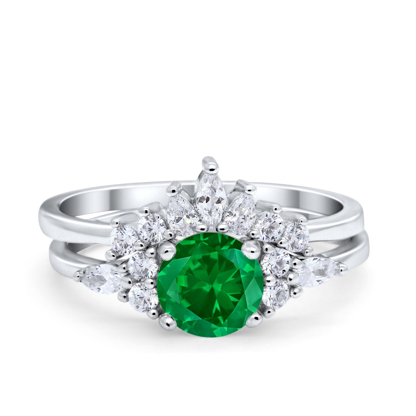 Two Piece Wedding Ring Round Simulated Cubic Zirconia 925 Sterling Silver