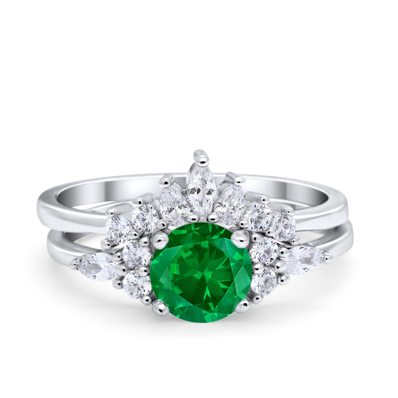 Two Piece Wedding Ring Round Simulated Cubic Zirconia 925 Sterling Silver