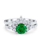 Two Piece Wedding Ring Round Simulated Cubic Zirconia 925 Sterling Silver