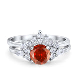 Two Piece Wedding Ring Round Simulated Cubic Zirconia 925 Sterling Silver