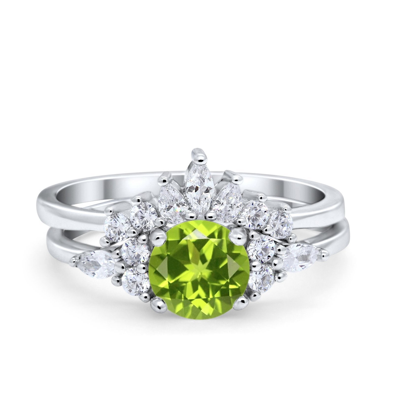 Two Piece Wedding Ring Round Simulated Cubic Zirconia 925 Sterling Silver