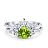 Two Piece Wedding Ring Round Simulated Cubic Zirconia 925 Sterling Silver