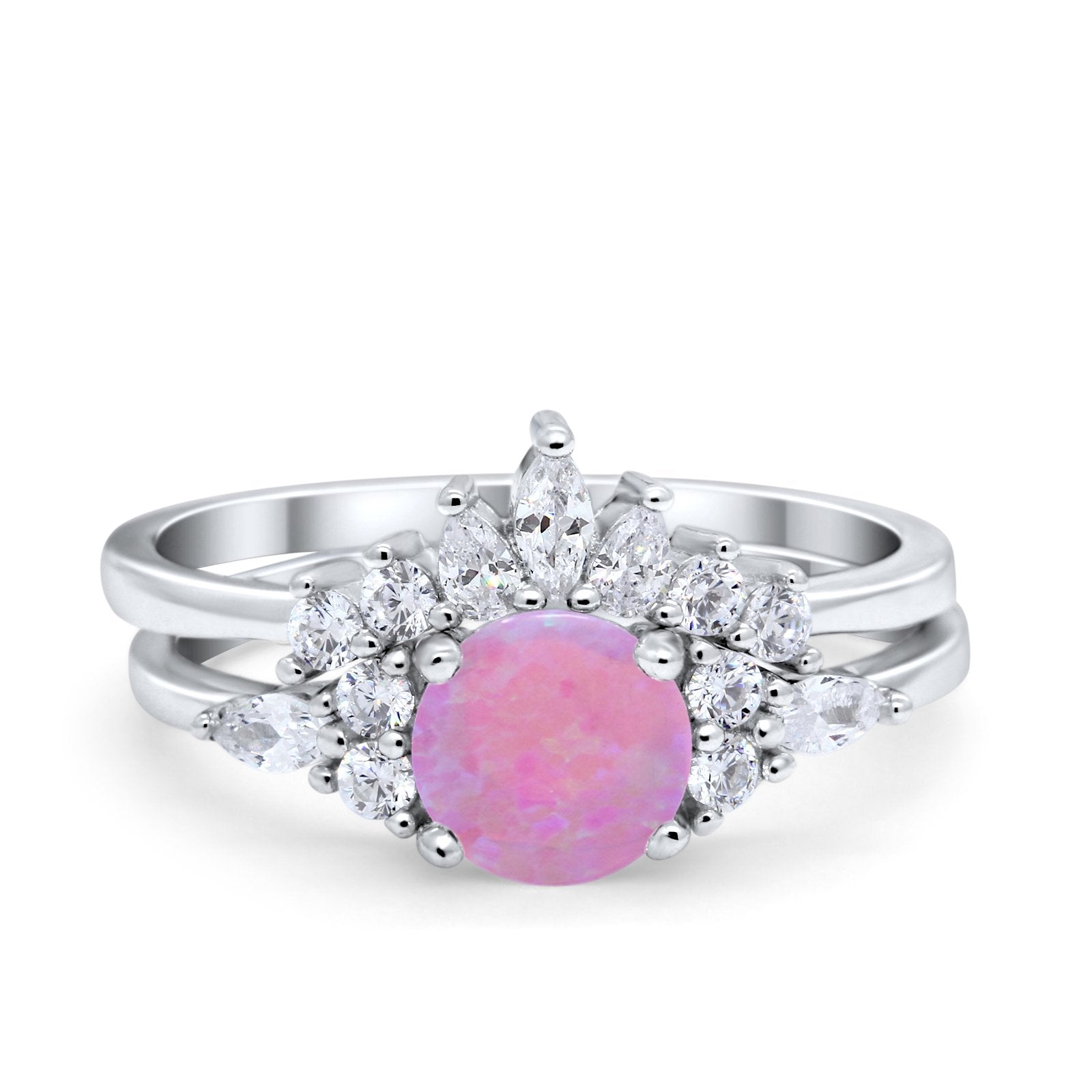 Two Piece Wedding Ring Round Simulated Cubic Zirconia 925 Sterling Silver