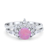 Two Piece Wedding Ring Round Simulated Cubic Zirconia 925 Sterling Silver