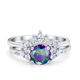 Two Piece Wedding Ring Round Simulated Cubic Zirconia 925 Sterling Silver