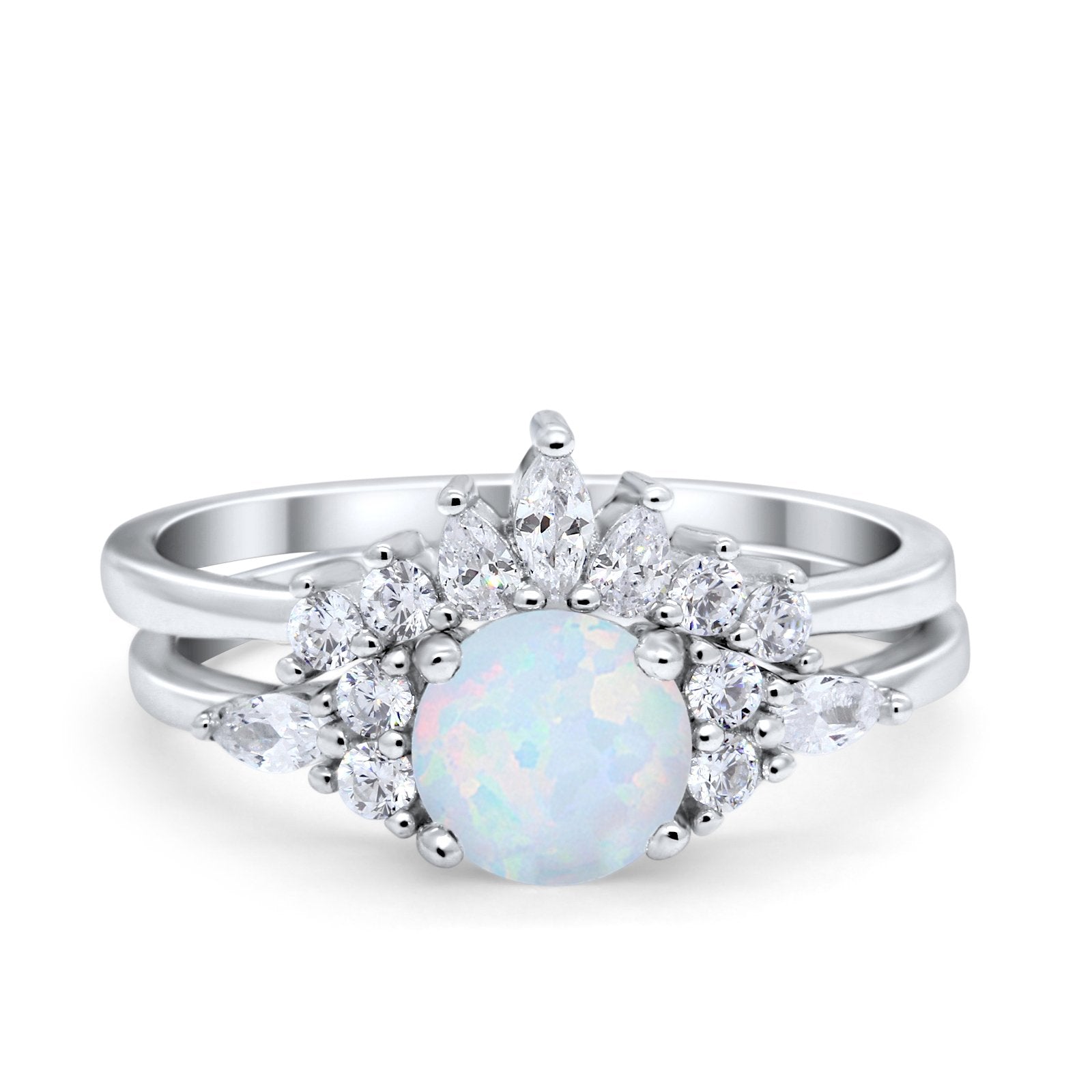 Two Piece Wedding Ring Round Simulated Cubic Zirconia 925 Sterling Silver