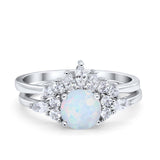 Two Piece Wedding Ring Round Simulated Cubic Zirconia 925 Sterling Silver