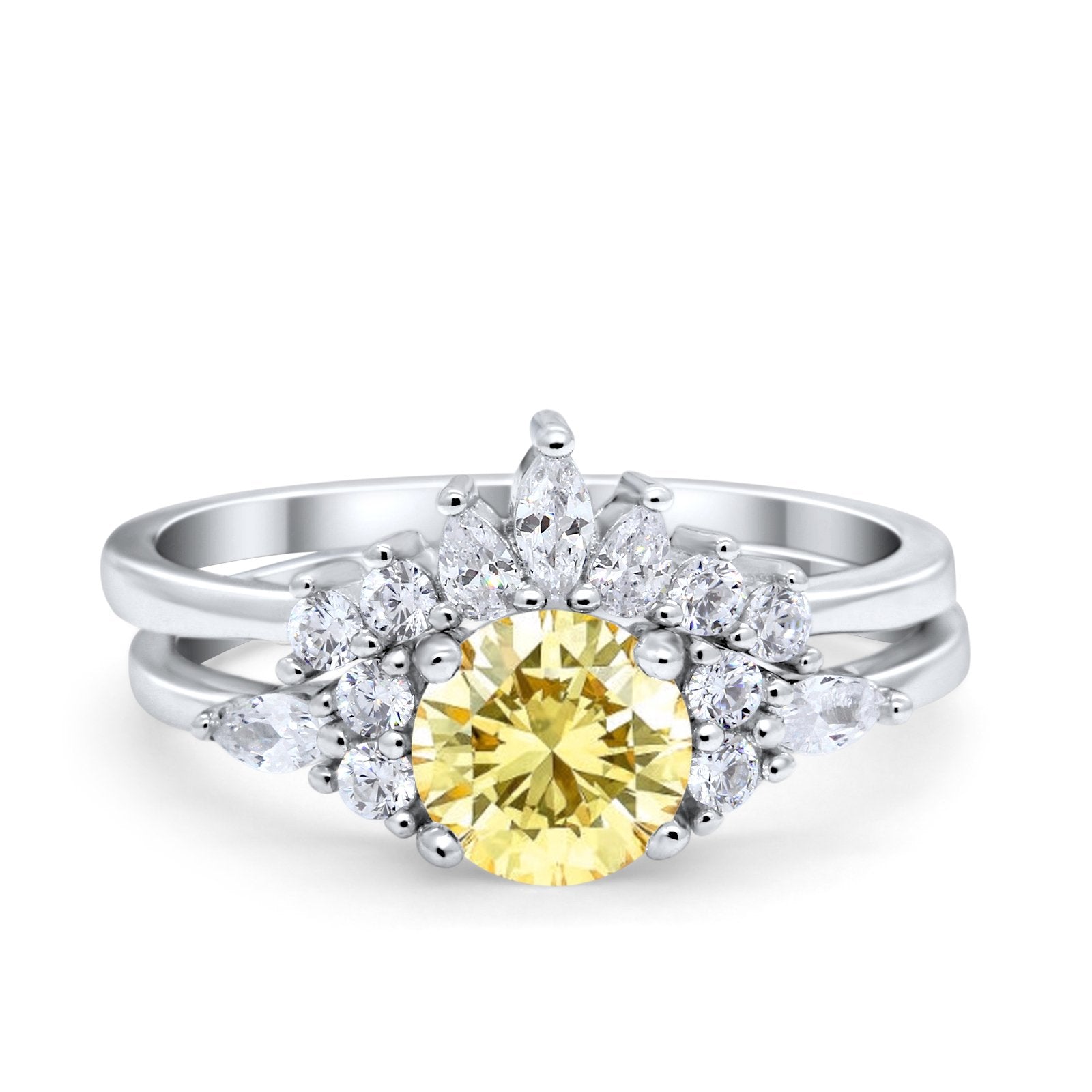 Two Piece Wedding Ring Round Simulated Cubic Zirconia 925 Sterling Silver