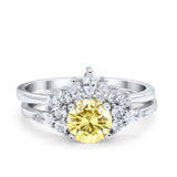 Two Piece Wedding Ring Round Simulated Cubic Zirconia 925 Sterling Silver