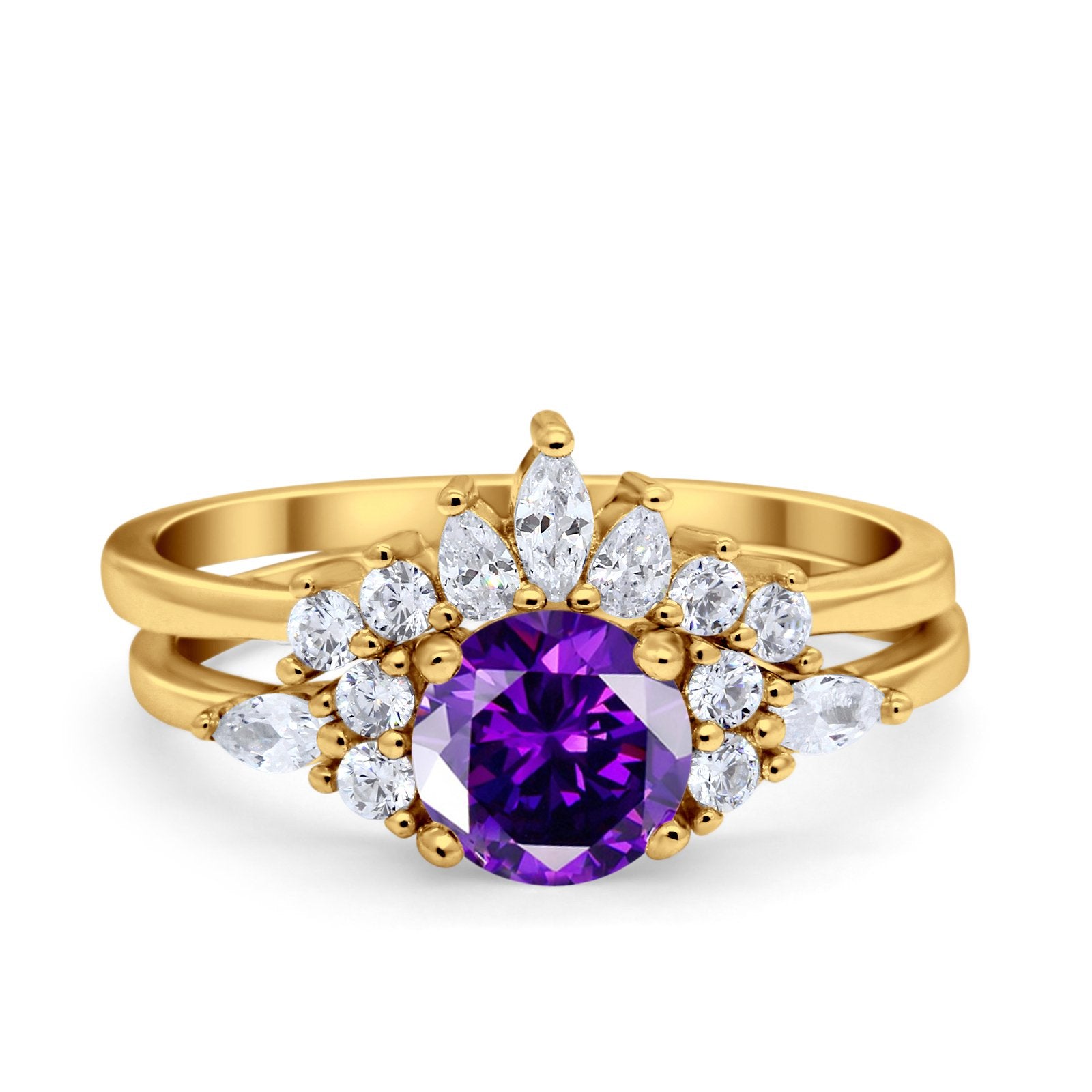 Two Piece Wedding Ring Round Simulated Cubic Zirconia 925 Sterling Silver