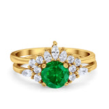 Two Piece Wedding Ring Round Simulated Cubic Zirconia 925 Sterling Silver