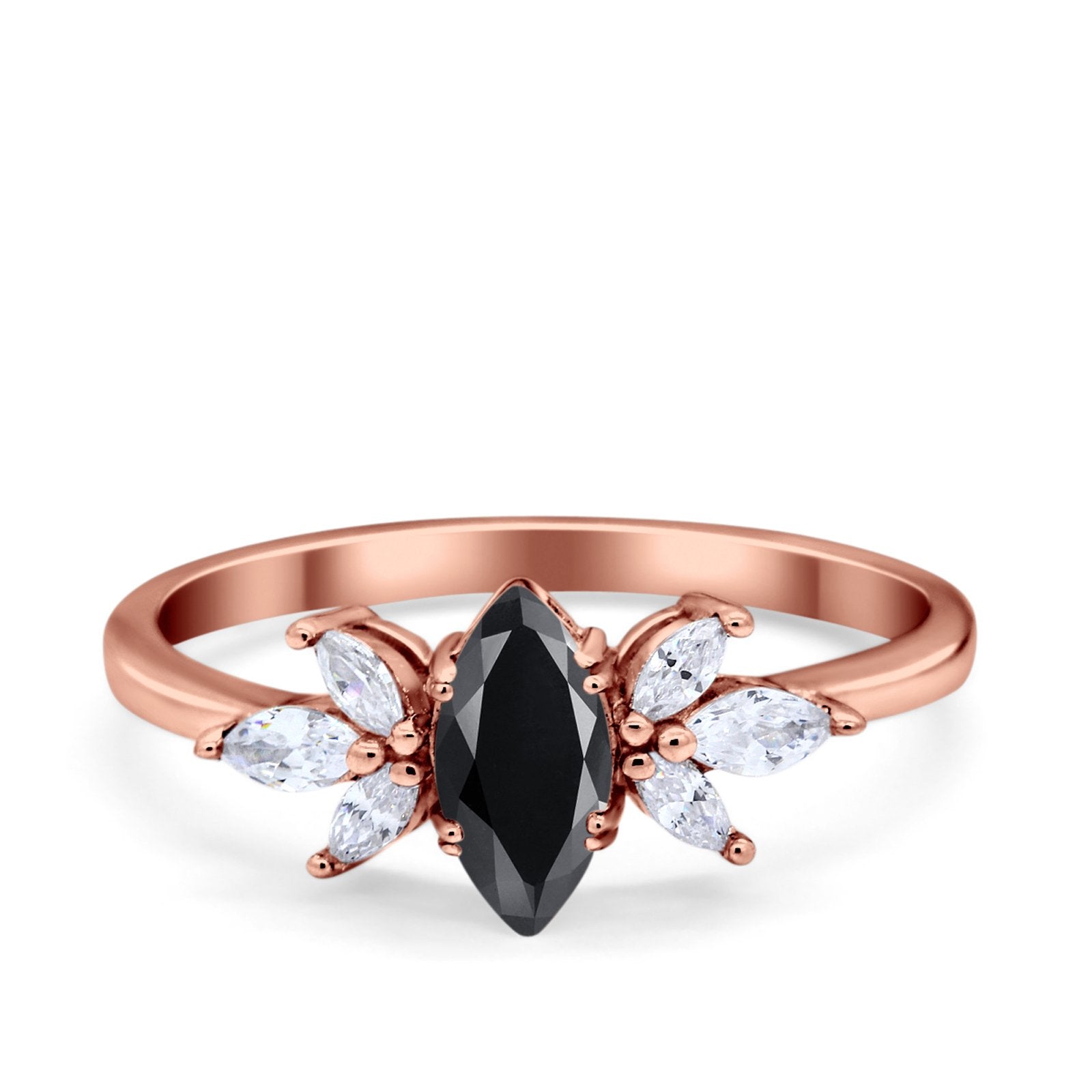 Art Deco Wedding Ring Marquise Simulated Cubic Zirconia 925 Sterling Silver