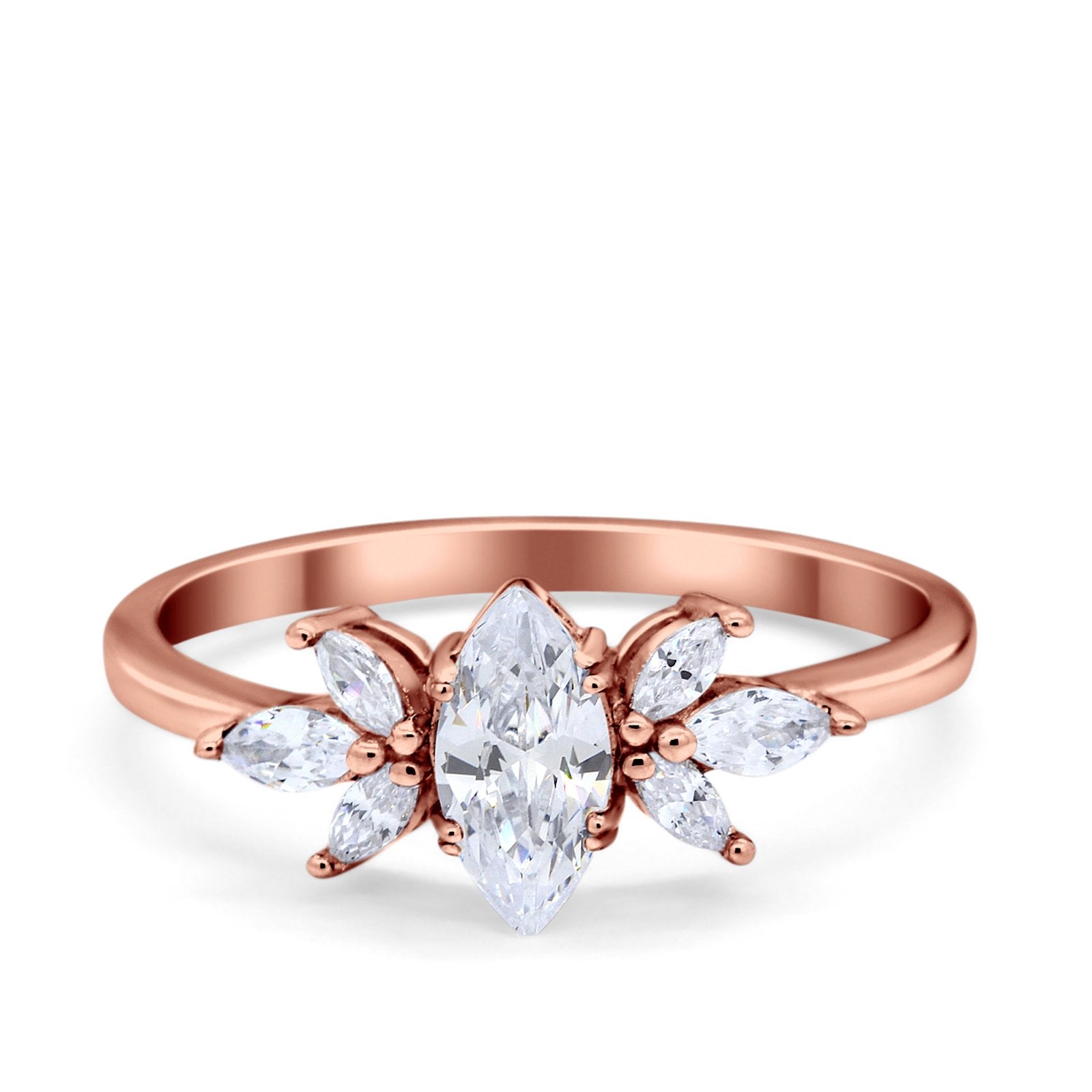 Art Deco Wedding Ring Marquise Simulated Cubic Zirconia 925 Sterling Silver