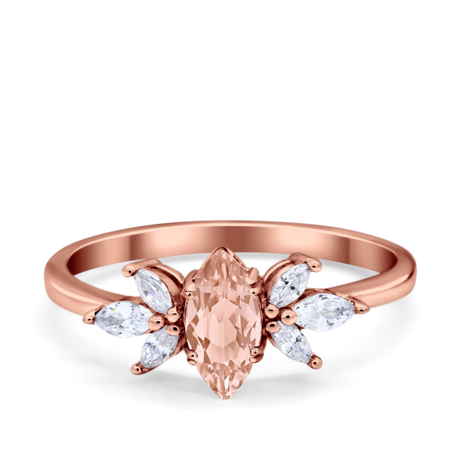 Art Deco Wedding Ring Marquise Simulated Cubic Zirconia 925 Sterling Silver