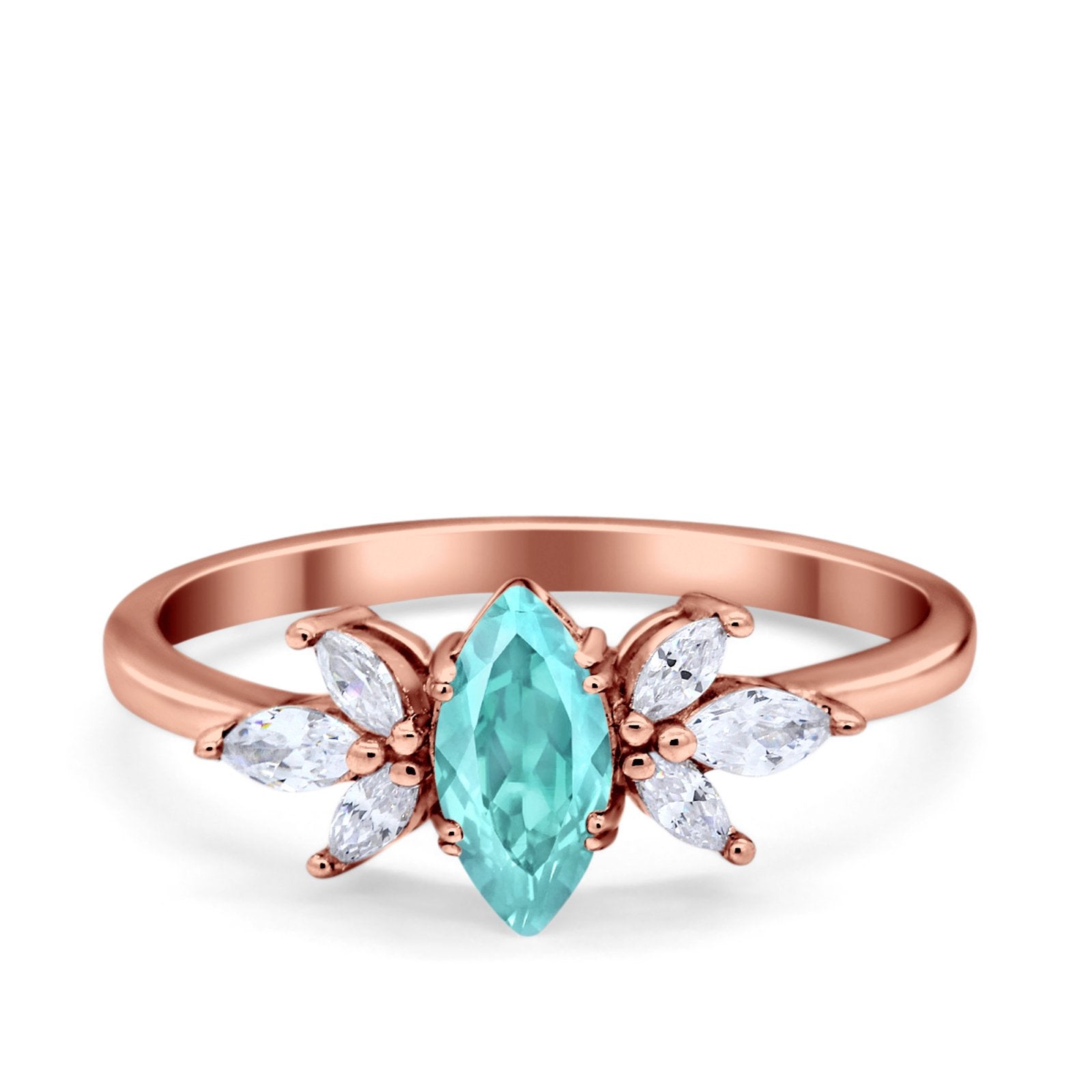 Art Deco Wedding Ring Marquise Simulated Cubic Zirconia 925 Sterling Silver