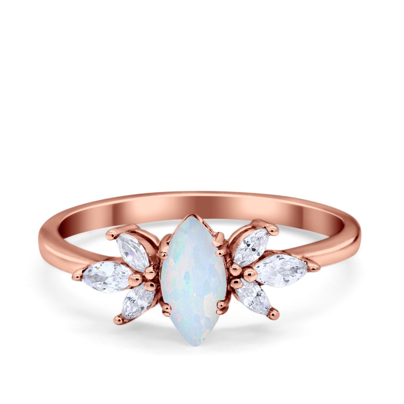 Art Deco Wedding Ring Marquise Simulated Cubic Zirconia 925 Sterling Silver