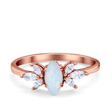 Art Deco Wedding Ring Marquise Simulated Cubic Zirconia 925 Sterling Silver