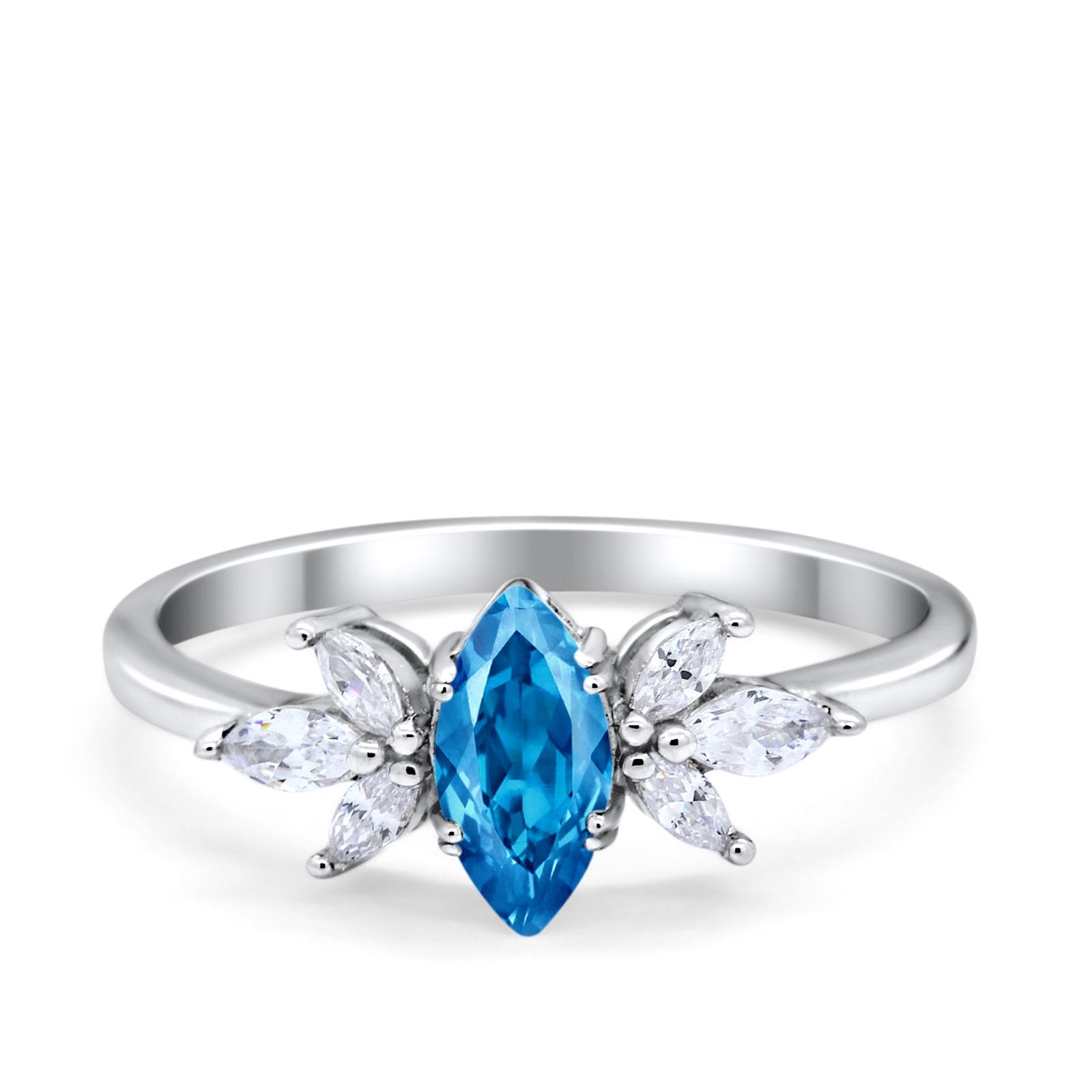 Art Deco Wedding Ring Marquise Simulated Cubic Zirconia 925 Sterling Silver