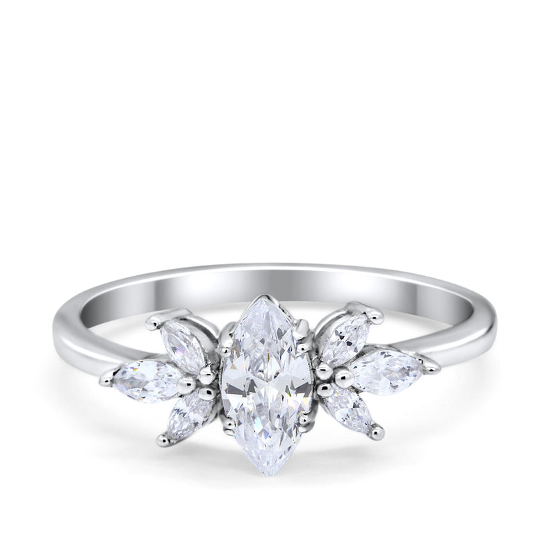 Art Deco Wedding Ring Marquise Simulated Cubic Zirconia 925 Sterling Silver