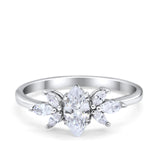 Art Deco Wedding Ring Marquise Simulated Cubic Zirconia 925 Sterling Silver
