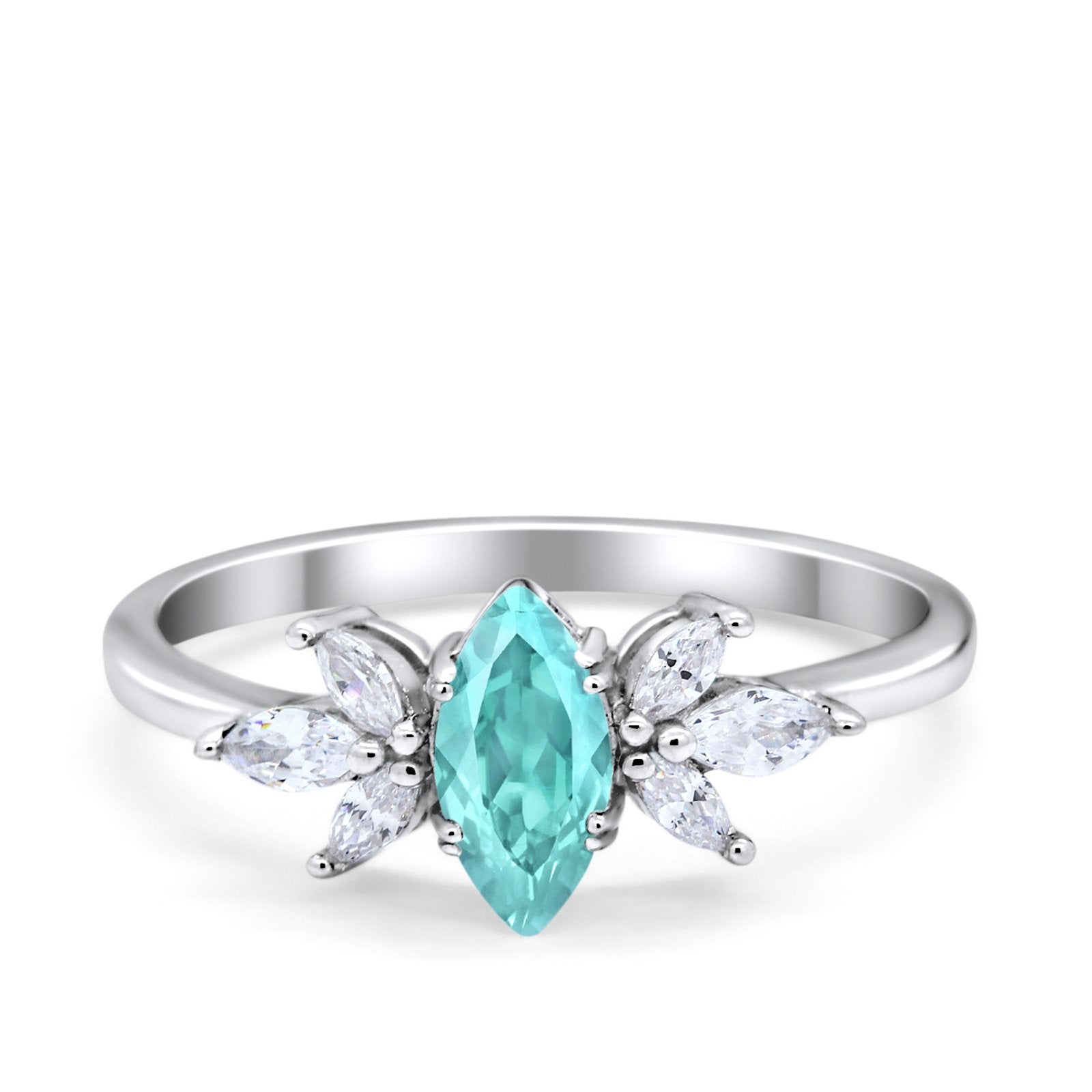 Art Deco Wedding Ring Marquise Simulated Cubic Zirconia 925 Sterling Silver