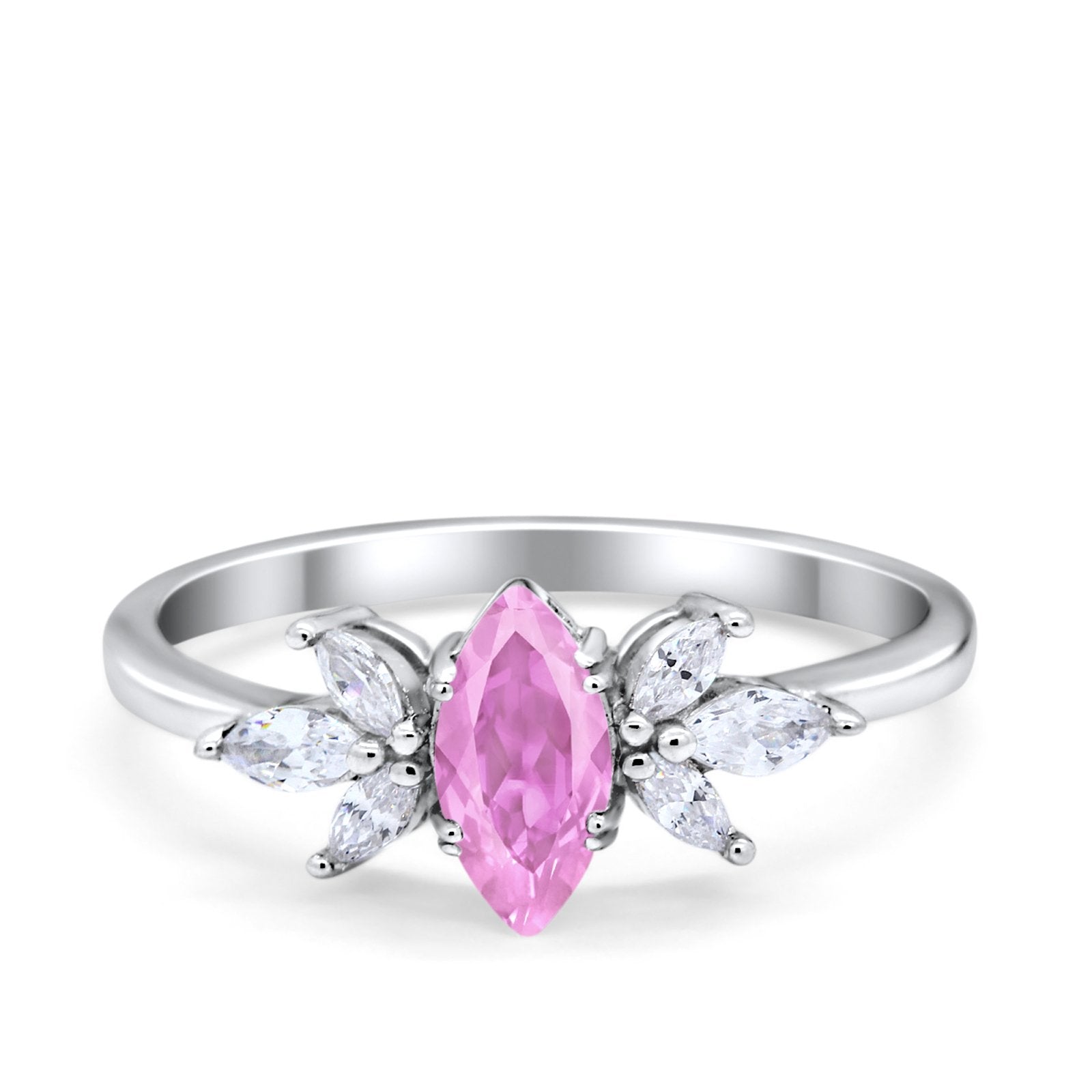 Art Deco Wedding Ring Marquise Simulated Cubic Zirconia 925 Sterling Silver