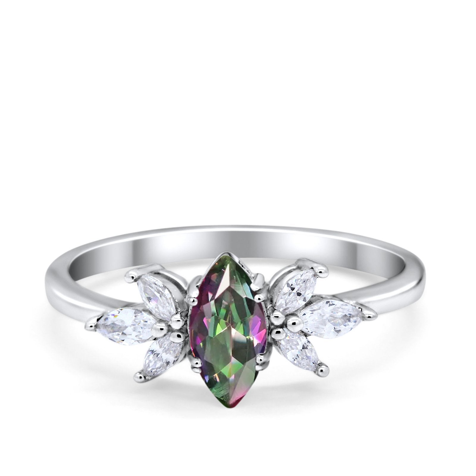 Art Deco Wedding Ring Marquise Simulated Cubic Zirconia 925 Sterling Silver