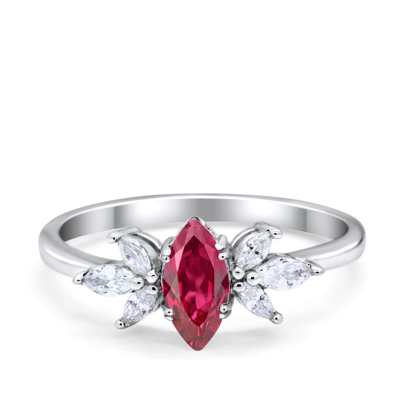 Art Deco Wedding Ring Marquise Simulated Cubic Zirconia 925 Sterling Silver