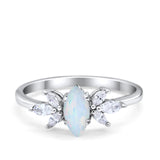 Art Deco Wedding Ring Marquise Simulated Cubic Zirconia 925 Sterling Silver