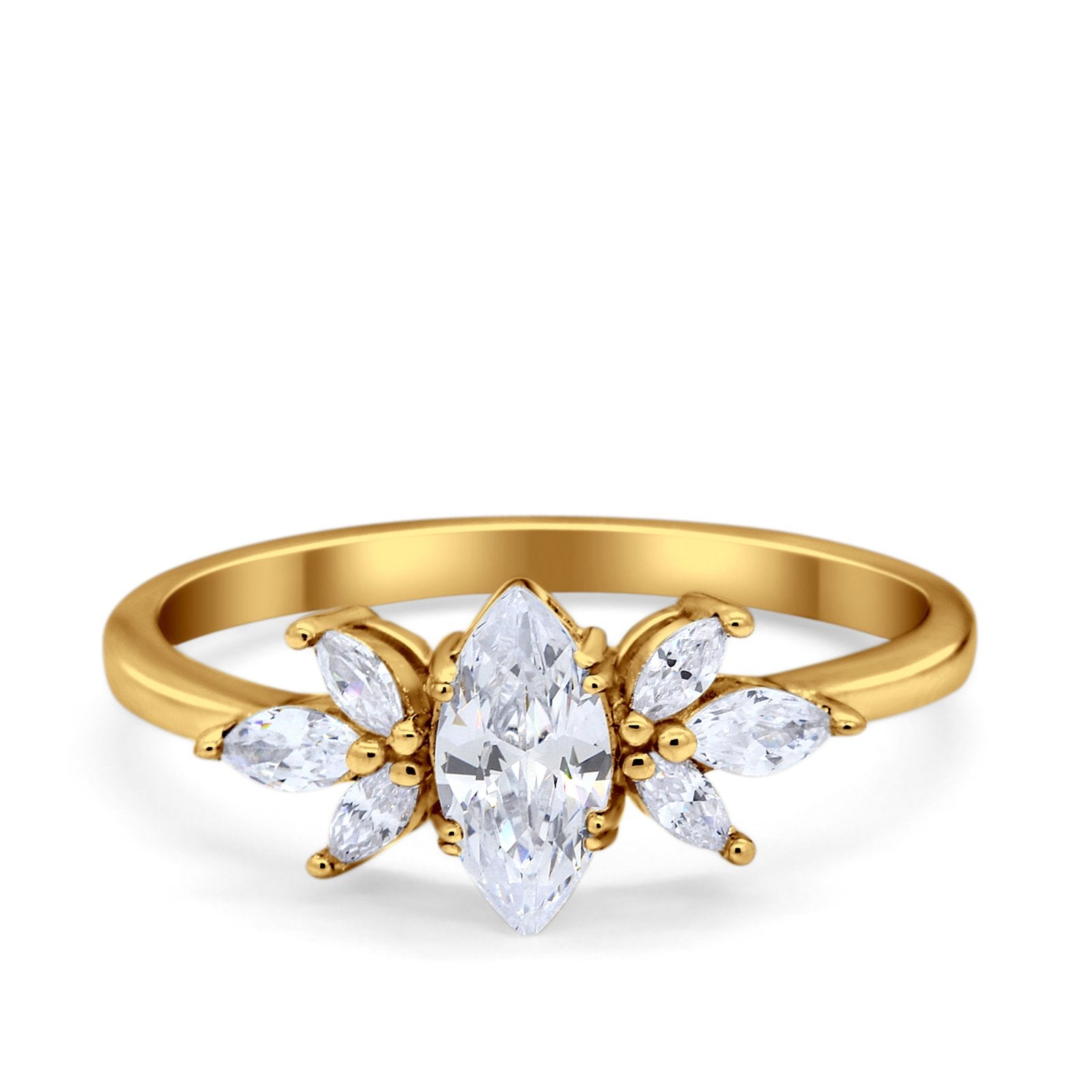 Art Deco Wedding Ring Marquise Simulated Cubic Zirconia 925 Sterling Silver