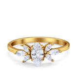 Art Deco Wedding Ring Marquise Simulated Cubic Zirconia 925 Sterling Silver