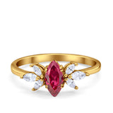 Art Deco Wedding Ring Marquise Simulated Cubic Zirconia 925 Sterling Silver