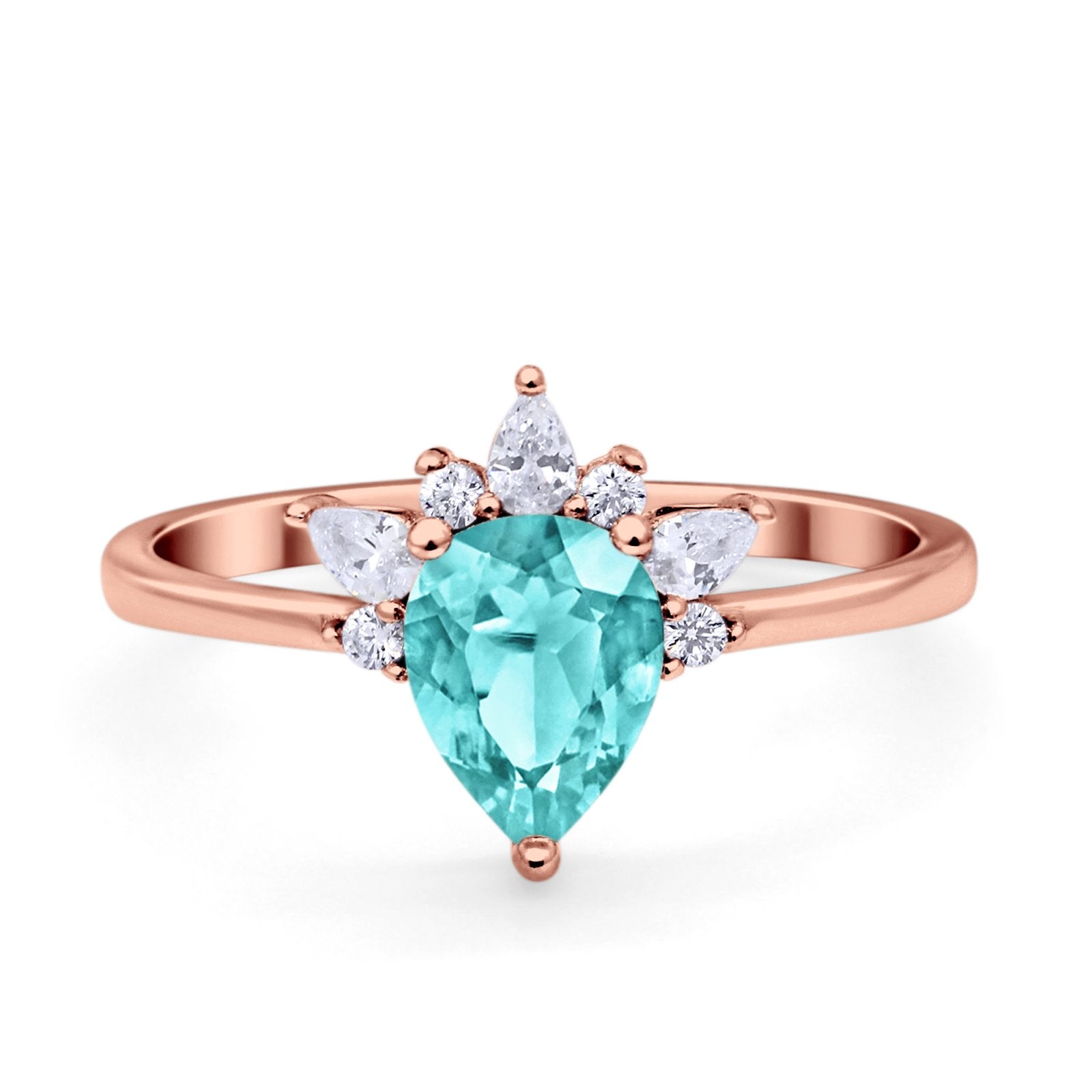 Art Deco Engagement Ring Pear Simulated Cubic Zirconia 925 Sterling Silver