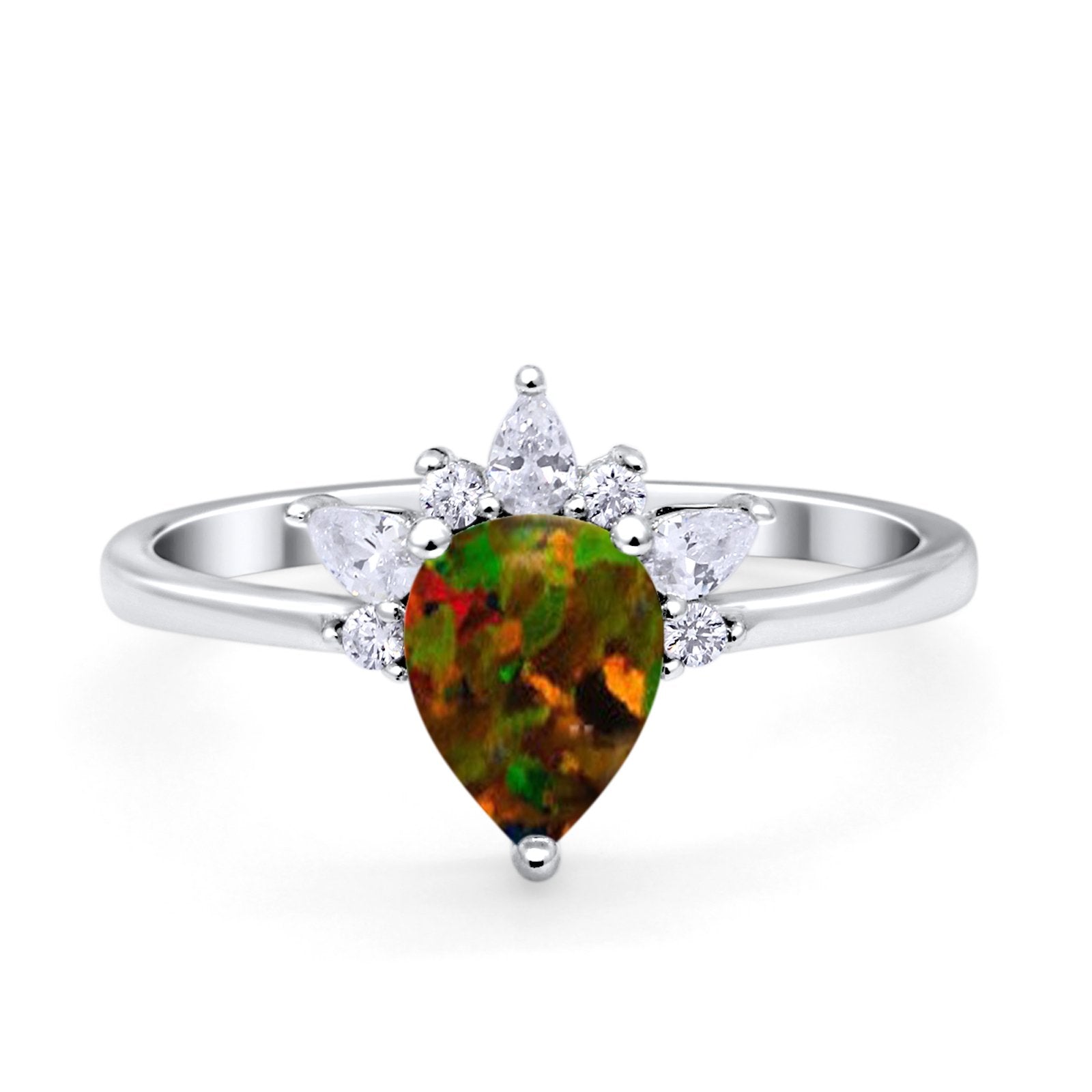 Art Deco Engagement Ring Pear Simulated Cubic Zirconia 925 Sterling Silver