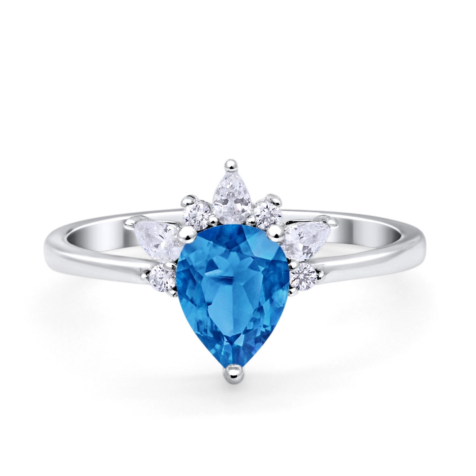 Art Deco Engagement Ring Pear Simulated Cubic Zirconia 925 Sterling Silver