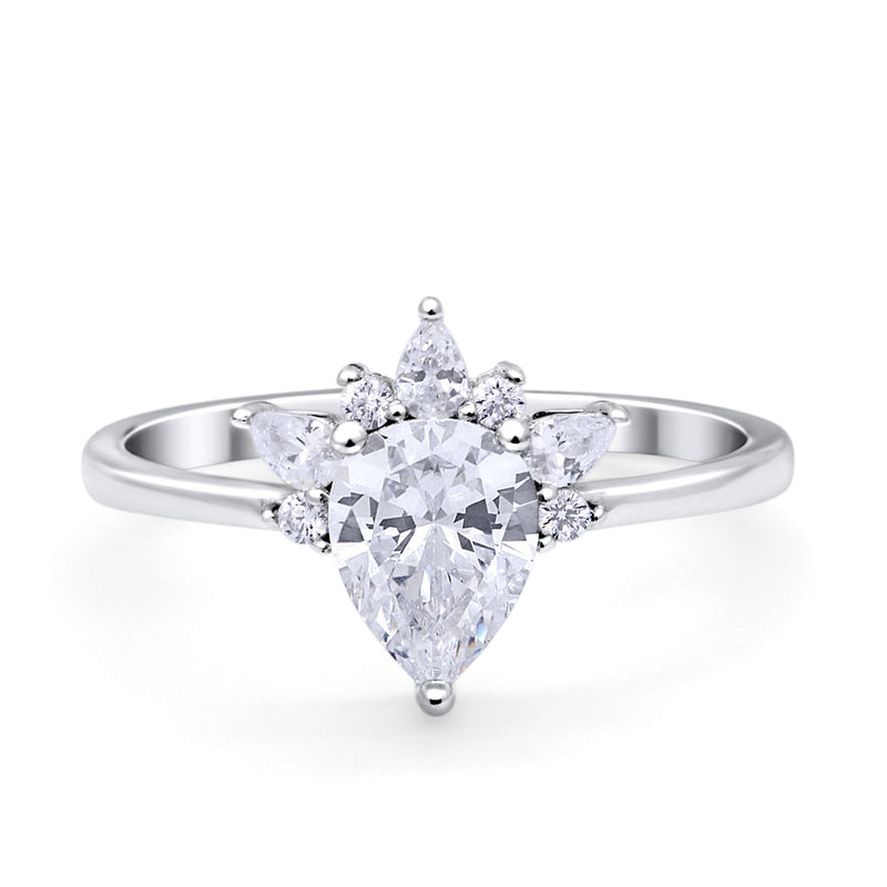 Art Deco Engagement Ring Pear Simulated Cubic Zirconia 925 Sterling Silver