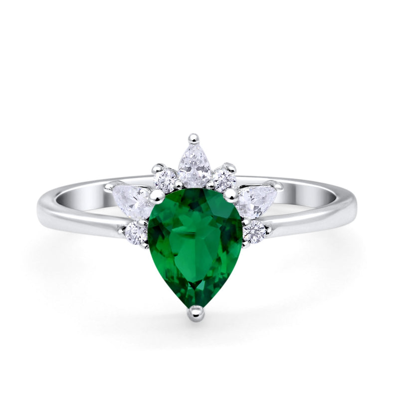 Art Deco Engagement Ring Pear Simulated Cubic Zirconia 925 Sterling Silver