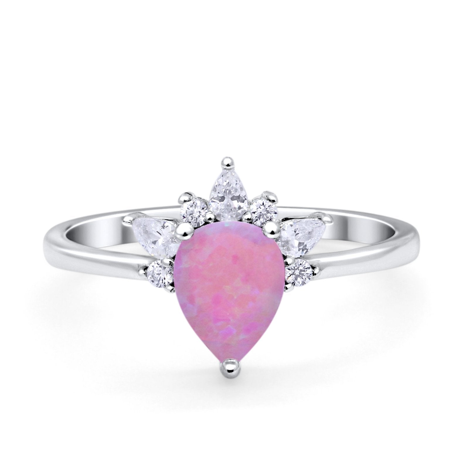 Art Deco Engagement Ring Pear Simulated Cubic Zirconia 925 Sterling Silver